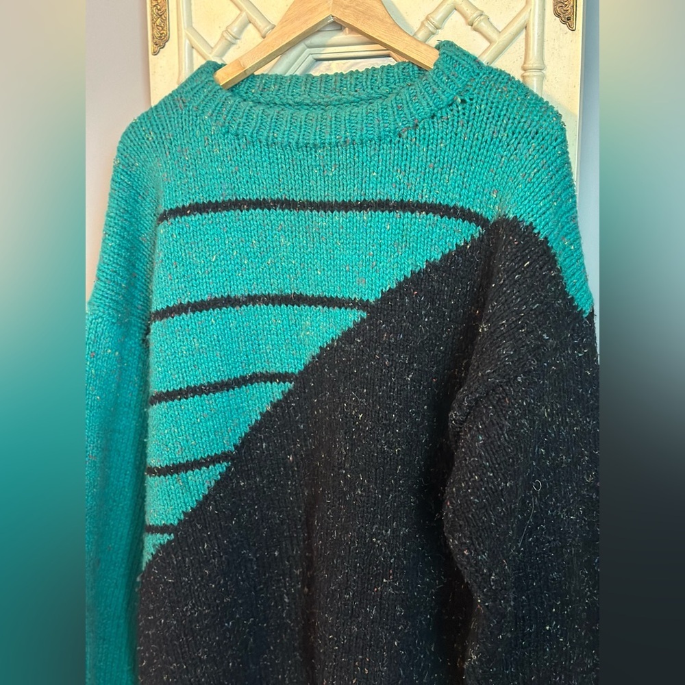 Oversized unisex thick knit wool crewneck vintage cabincore sweater PTP 27 - Picture 4 of 8